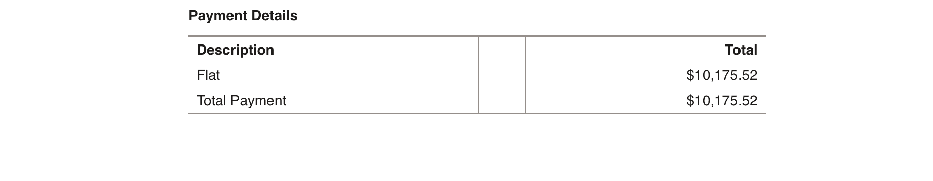 Payment details showing a total payment of $10,175.52.